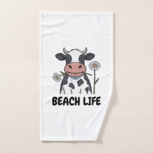 Beach Life Cow Vintage Engraving T-Shirt Design_1 Hand Towel