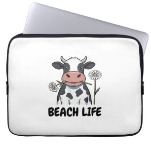 Beach Life Cow Vintage Engraving T-Shirt Design_1 Laptop Sleeve