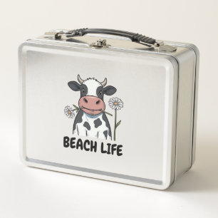 Beach Life Cow Vintage Engraving T-Shirt Design_1 Metal Lunch Box