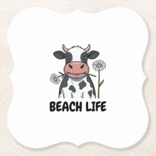 Beach Life Cow Vintage Engraving T-Shirt Design_1 Paper Coaster