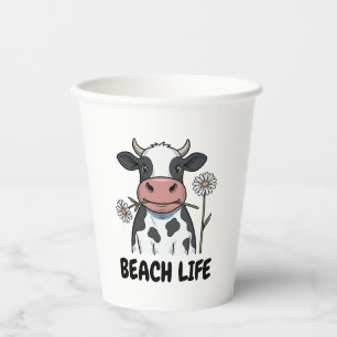 Beach Life Cow Vintage Engraving T-Shirt Design_1 Paper Cups