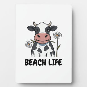 Beach Life Cow Vintage Engraving T-Shirt Design_1 Plaque