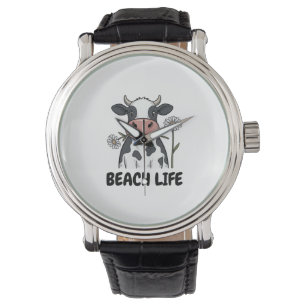 Beach Life Cow Vintage Engraving T-Shirt Design_1 Watch