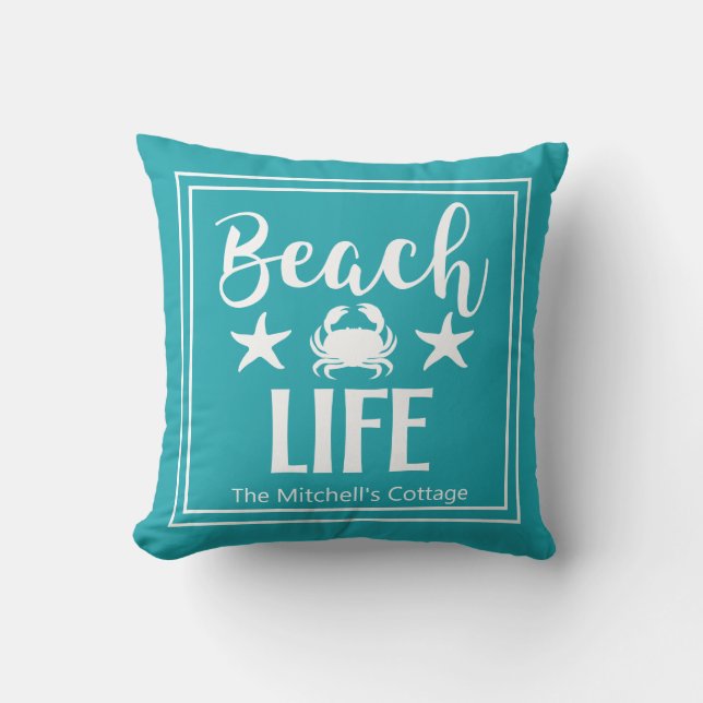 Beach Life Crab Starfish Coastal Chic Nautical Cushion (Front)