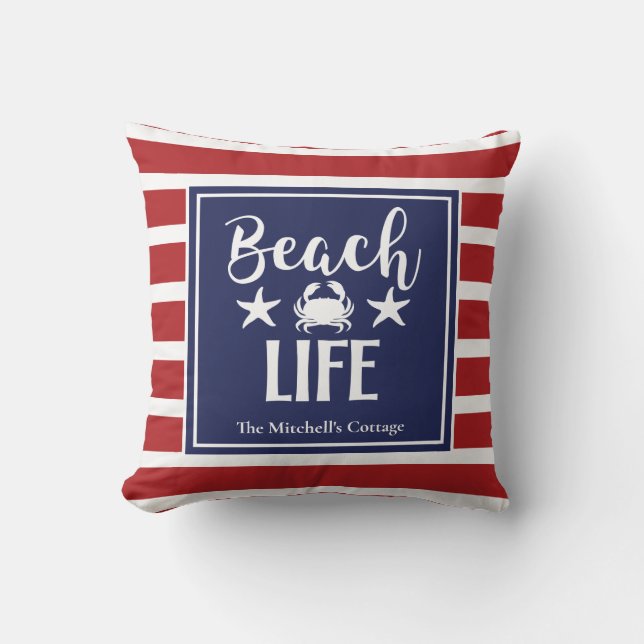 Beach Life Crab Starfish Coastal Chic Nautical Cushion (Front)