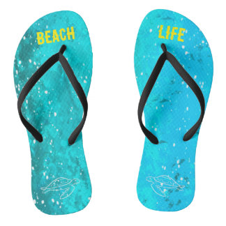 Beach Life Cute Blue Turtle Flip Flops