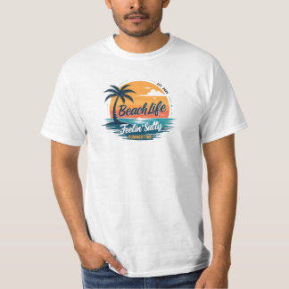 Beach Life Feelin' Salty Vintage Sunset Palm Tree  T-Shirt