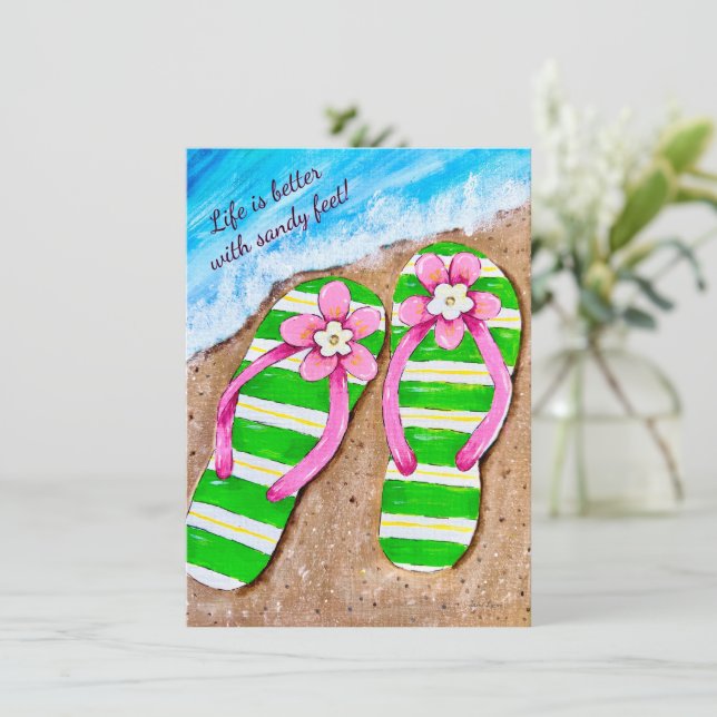 Beach Life Flip Flops Flat Note Cards (Standing Front)