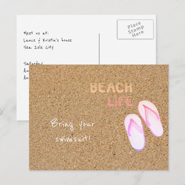 Beach Life Flip Flops in the Sand Customisable  Postcard (Front/Back)