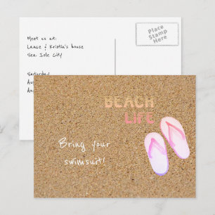 Beach Life Flip Flops in the Sand Customisable Postcard