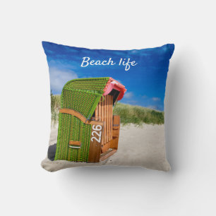 Beach life Green Beach chair photo with text Cushion