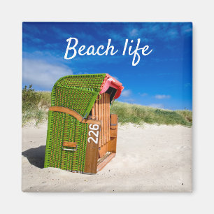 Beach life Green Beach chair photo with text Magnet