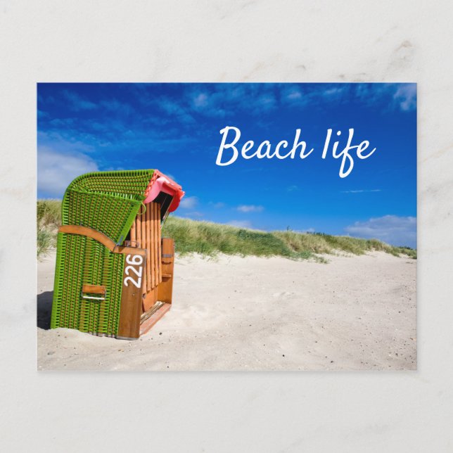 Beach life Green Beach chair photo with text Postcard (Front)