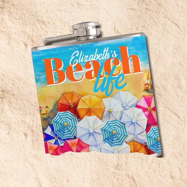 Beach Life Hip Flask (Beach life flask, personalize for yourself or give as a gift.)