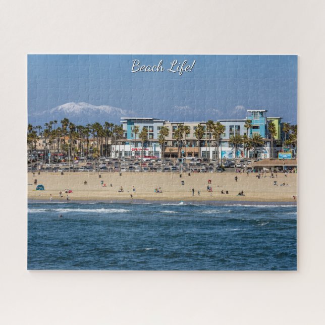 Beach Life!  Huntington Beach with Snow Capped Mts Jigsaw Puzzle (Horizontal)