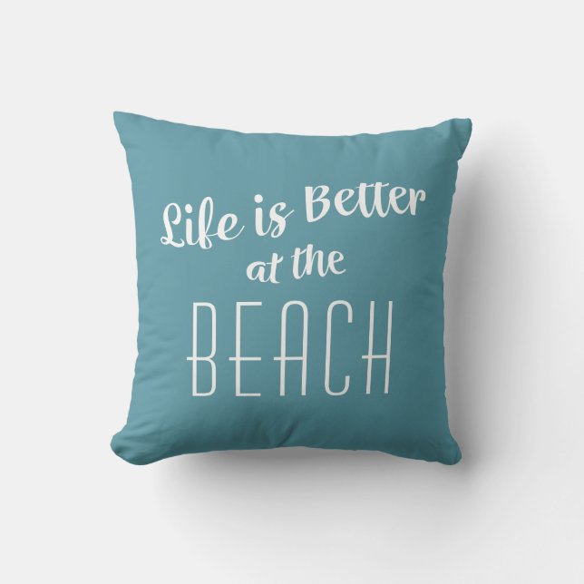 Beach Life is Better Cute Coastal Nautical Green Cushion (Front)