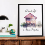Beach Life is Shore Perfection Canvas Print<br><div class="desc">A beach house with tropical plants and water reflection watercolor style,  with the quote,  "Beach life is shore perfection." Ai art. generativecontent</div>