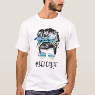 Beach Life Mum Bun Hair Summer Sunglasses Headband T-Shirt