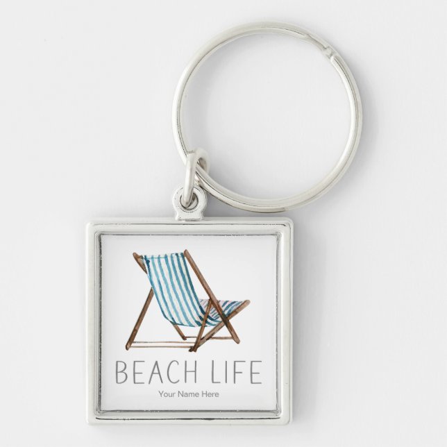 Beach Life Quote Nautical Beach Summer Chair Key Ring (Front)