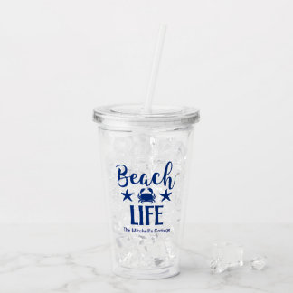 Beach LIFE  Quote Nautical Coastal Summer Blue  Acrylic Tumbler