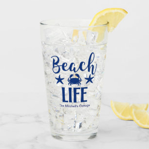 Beach LIFE  Quote Nautical Coastal Summer Blue Glass