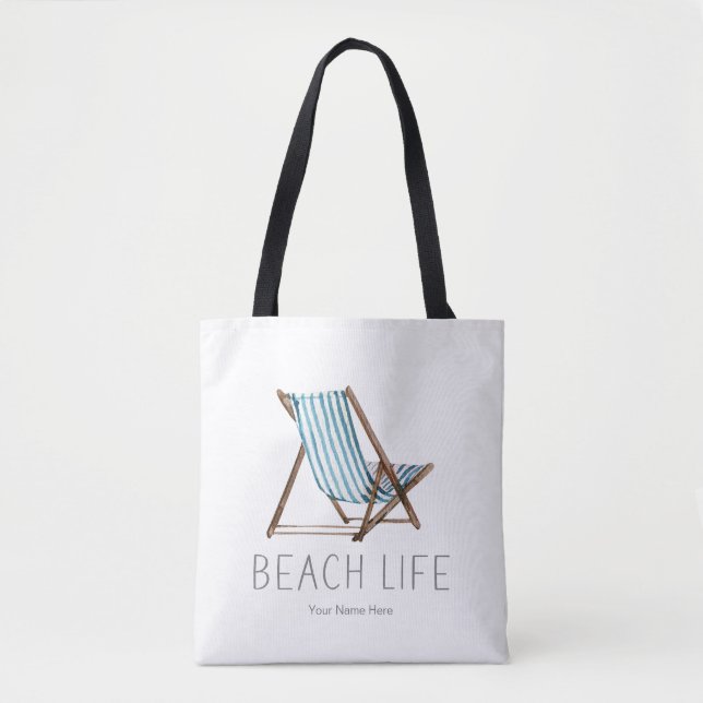 Beach Life Quote Nautical Summer Vacation Chair Tote Bag (Front)