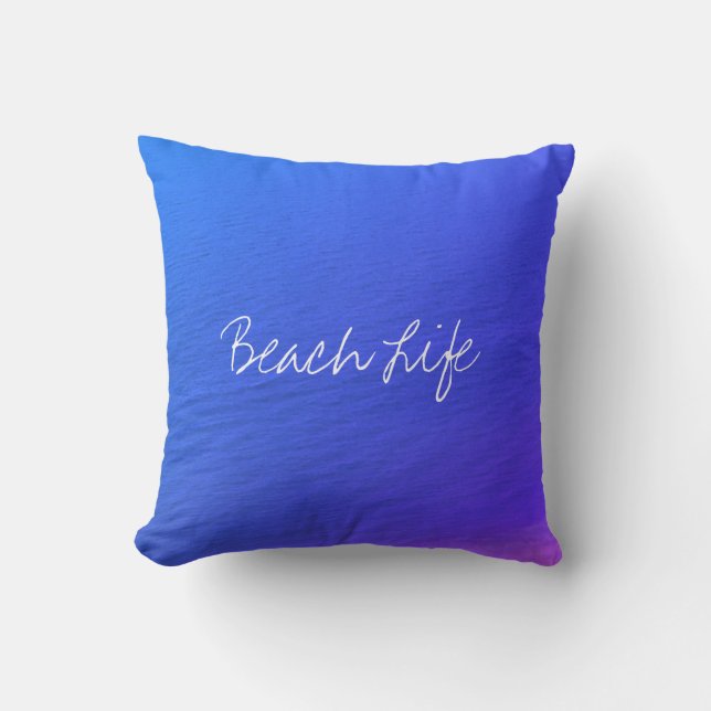 Beach Life Quotes Ocean Water Neon Blue Abstract Cushion (Front)