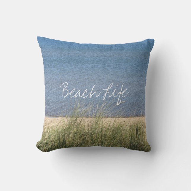 Beach Life Quotes Photo Custom Scenic Coastal Cushion (Front)