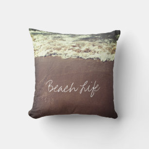 Beach Life Quotes Waves Ocean Coastal Sandy Water Cushion