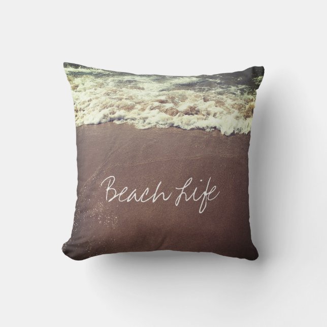 Beach Life Quotes Waves Ocean Coastal Sandy Water Cushion (Front)