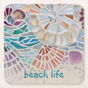 Beach Life Shell  Square Paper Coaster