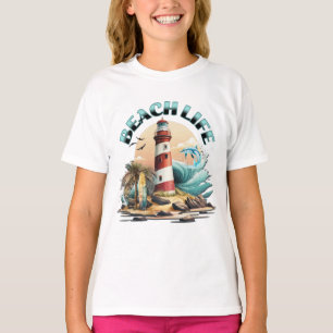 Beach Life Tropical Beach and Lighthouse T-Shirt