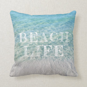 Beach Life Tropical Sandy Beach Turquoise Blue Cushion