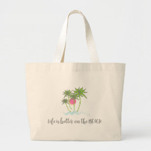Beach Life Tropical Style Summer Fun Large Tote Bag