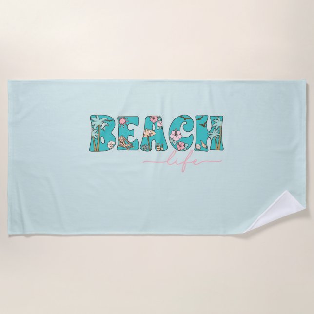 Beach Life Tropical Summer Customised Towel (Front)