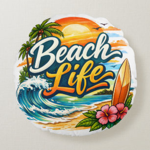 Beach Life – Tropical Sunset Surf Round Cushion