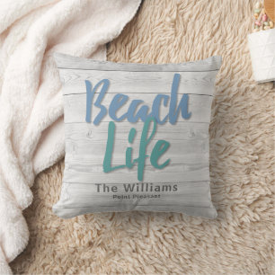 Beach Life Wood Dock Throw Pillow