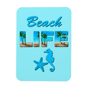 Beach Life Word Art with Sand and Palm Trees Magnet