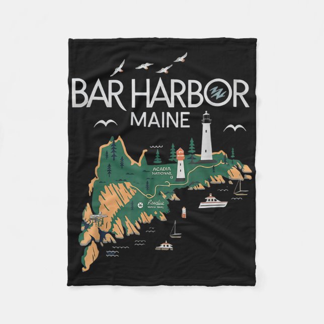 Beach Lighthouse Bar Harbour Maine  Fleece Blanket (Front)