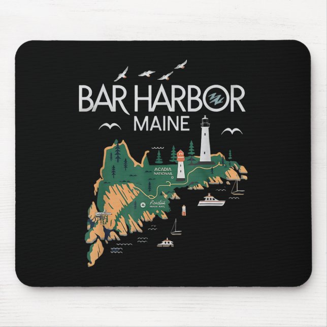 Beach Lighthouse Bar Harbour Maine  Mouse Mat (Front)