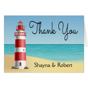 Beach Lighthouse Blue Nautical Wedding Thank You