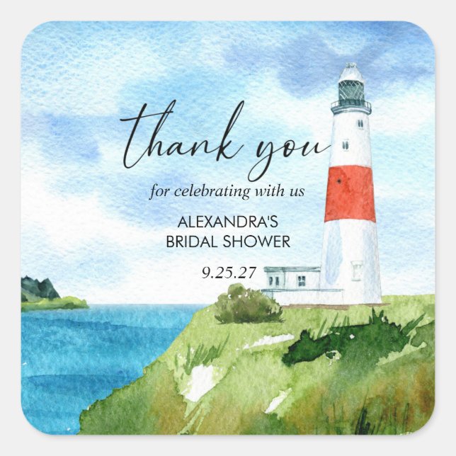 Beach Lighthouse Nautical Themed Bridal Shower   Square Sticker (Front)