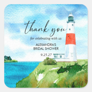 Beach Lighthouse Nautical Themed Bridal Shower   Square Sticker