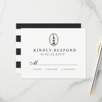 Beach Lighthouse | Nautical Wedding RSVP B/W