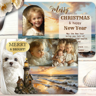 Beach Lighthouse Photo Collage Christmas Card
