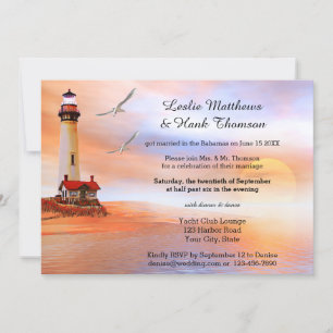 Beach Lighthouse Post or After Wedding Invitation