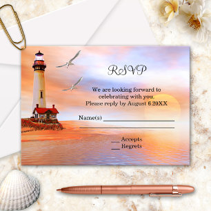 Beach Lighthouse Wedding Enclosure RSVP Invitation