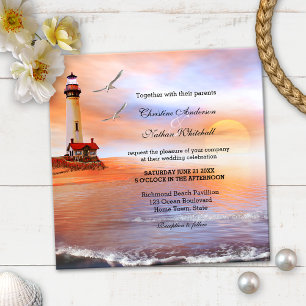 Beach Lighthouse Wedding Invitation