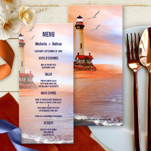 Beach Lighthouse Wedding Menu Card