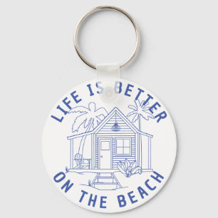 Beach living Coxy cabin Palms line drawing design Key Ring